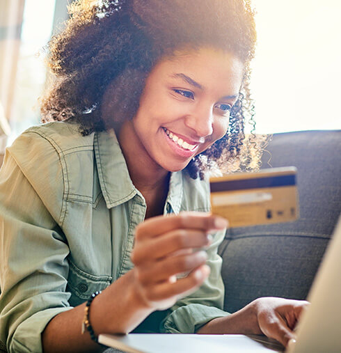 woman paying a bill online